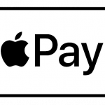 Ein rechteckiges Logo mit schwarzem Umriss, das links das Apple-Logo und rechts das Wort „Pay“ in fettem schwarzen Text zeigt. Der Hintergrund ist weiß.