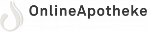 Logo mit weißem Tropfensymbol links und dem Text „OnlineApotheke by Jens Süssmann“ rechts. Der Text, der auf unsere Apothekenleistungen hinweist, ist schwarz auf weißem Hintergrund.