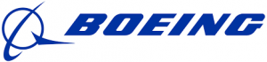 Das Bild zeigt das Boeing-Logo, das aus dem Wort „Boeing“ in blauen, fettgedruckten Großbuchstaben besteht. Links neben dem Text befindet sich ein stilisierter Globus und ein Flugzeugdesign, ebenfalls in Blau, das die globale Reichweite des Luft- und Raumfahrt- und Rüstungsunternehmens durch verschiedene Links und Informationen symbolisiert.