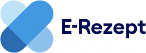 Logo für „E-Rezept“ mit einem blau-hellblauen Kreuz, das aus zwei sich überlappenden Formen auf der linken Seite besteht, und dem Text „E-Rezept“ in fetten marineblauen Buchstaben auf der rechten Seite. Der Hintergrund ist weiß. Das E-Rezept ist da!