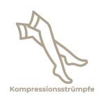 Ein Symbol von hohen Strümpfen an Beinen, dargestellt durch einfache Linien. Unter dem Symbol steht auf Deutsch „Kompressionsstrümpfe" zum Thema Serviceleistungen der City-Apotheke Anpassung von Kompressionsstrümpfen