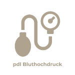 Ein Symbol von einem Blutdruckmessgerät, dargestellt durch einfache Linien. Unter dem Symbol steht auf Deutsch „pdl Bluthochdruck" zum Thema Serviceleistungen der City-Apotheke pharmazeutische Dienstleistung Bluthochdruck